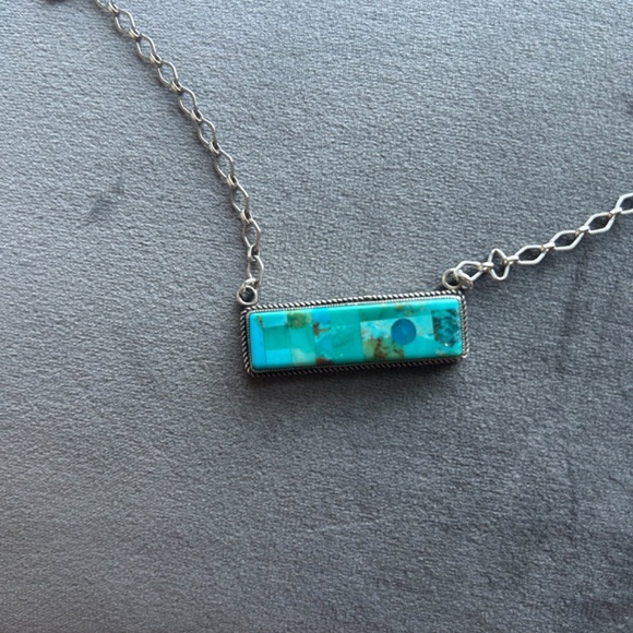 Aldrich Art - Sundance sterling silver turquoise inlay mosaic bar necklace - Picture 3 of 4